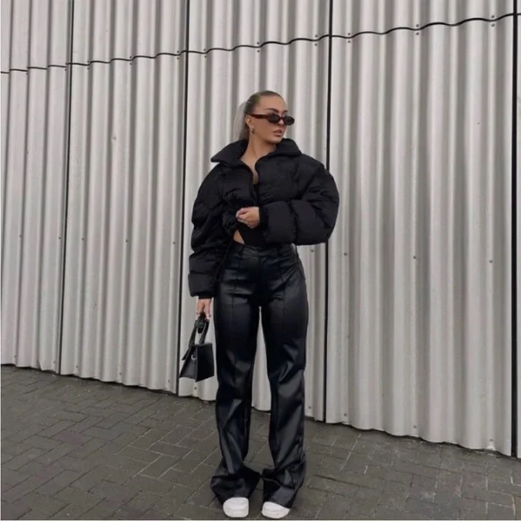 NWT BOA Because of Alice Vegan Leather Wide Leg Trousers Pants Black Small - Picture 3 of 8